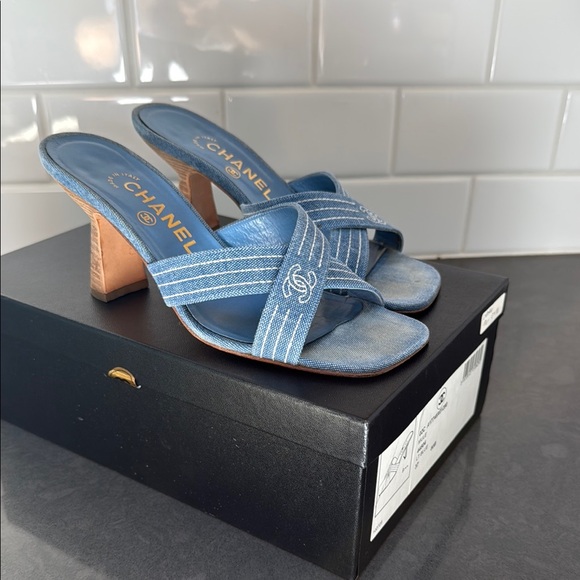 CHANEL Shoes - Chanel Denim Kitten Heels size 37